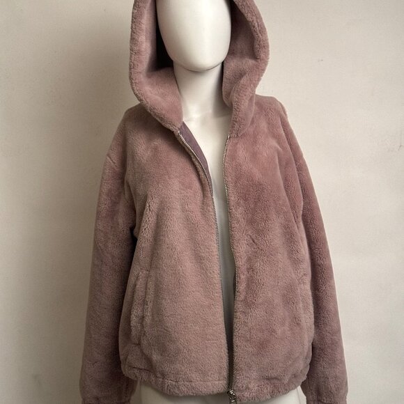CoffeeShop Nordstrom coat jacket Light Pink Faux Fur Coat Jacket with Hood & Poc - Picture 5 of 7